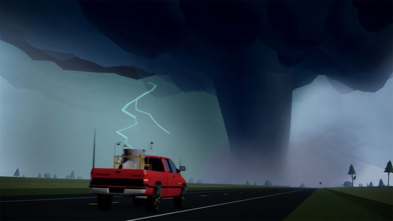 Players can chase tornadoes in the Twisted game on Roblox. Courtesy of Roblox