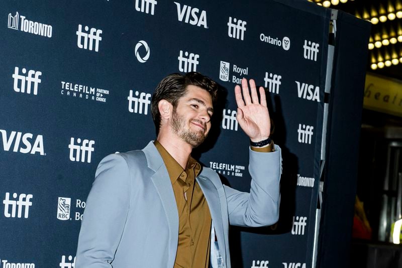 Andrew Garfield arrives on the red carpet for the film "We Live in Time" during the Toronto International Film Festival in Toronto on Friday, Sept. 6, 2024. (Christopher Katsarov/The Canadian Press via AP)