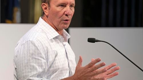 Louisiana Governor Jeff Landry speaks during a press conference to discuss his decision to veto House Bill 423, Tuesday, June 18, 2024, at the Louisiana State Capitol in Baton Rouge, La. (Hilary Scheinuk/The Advocate via AP)