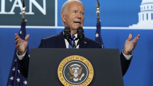 President Joe Biden speaks at a news conference following the NATO Summit in Washington, Thursday, July 11, 2024. (AP Photo/Susan Walsh)