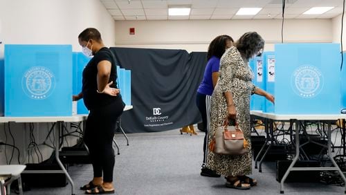 Voters cast ballots during early voting for the 2022 primary at the DeKalb County elections office on Monday, June 13, 2022. Miguel Martinez / miguel.martinezjimenez@ajc.com