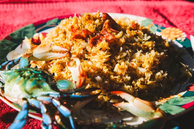 Ol' 'Fuskie Fried Crab Rice. (Adriana Iris Boatwright for The Atlanta Journal-Constitution)