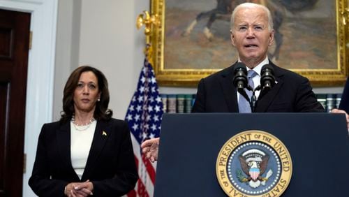 FILE - President Joe Biden speaks from the Roosevelt Room of the White House in Washington, July 14, 2024. With Biden ending his reelection bid and endorsing Harris, Democrats now must navigate a shift that is unprecedented this late in an election year. Democrats are set to hold their convention in Chicago in August. (AP Photo/Susan Walsh, File)