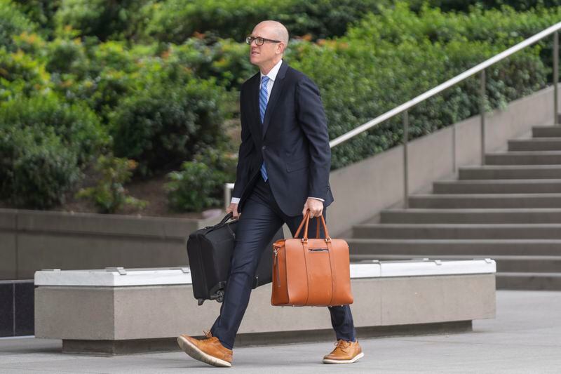 Federal prosecutor Leo Wise arrives at federal court, Wednesday, May 22, 2024, in Los Angeles. Hunter Biden's lawyers are pressing a judge to delay his federal tax trial set to begin next month in Los Angeles. (AP Photo/Damian Dovarganes)