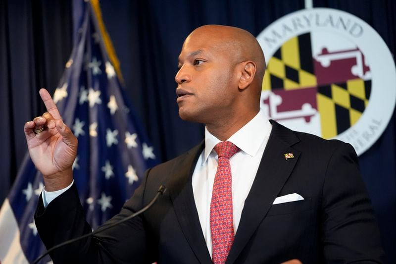 Maryland Gov. Wes Moore speaks during a news conference announcing a lawsuit seeking damages from the owners and managers of the Dali cargo ship that crashed into the Francis Key Scott Bridge, Tuesday, Sept. 24, 2024, in Baltimore. (AP Photo/Stephanie Scarbrough)