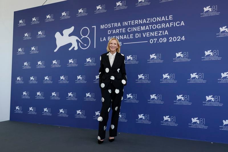 Cate Blanchett poses for photographers at the photo call for the television series 'Disclaimer' during the 81st edition of the Venice Film Festival in Venice, Italy, on Thursday, Aug. 29, 2024. (Photo by Joel C Ryan/Invision/AP)