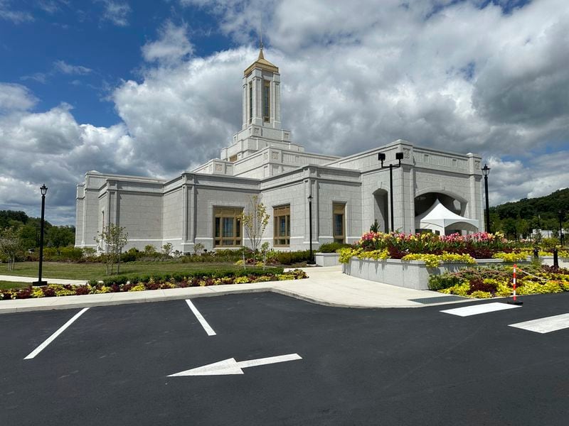 The new Pittsburgh Pennsylvania Temple of The Church of Jesus Christ of Latter-day Saints is seen on Aug. 12, 2024, in Cranberry, Pa. (AP Photo/Peter Smith)