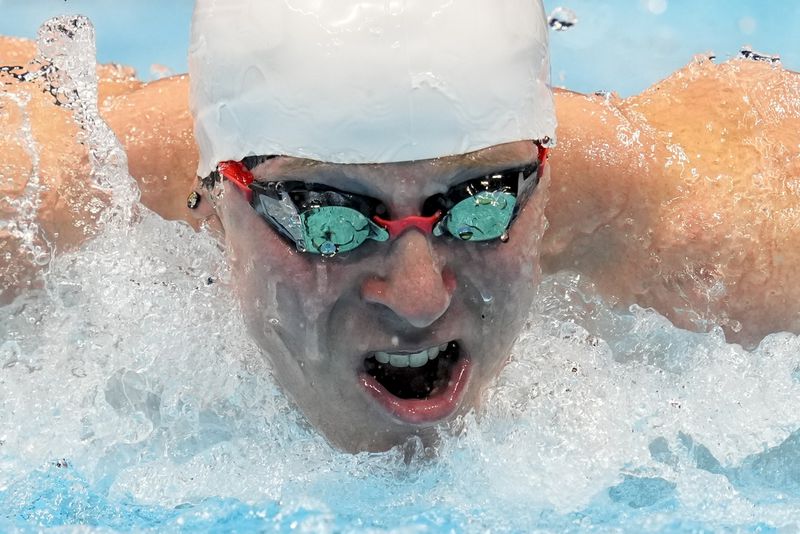 Zach Harting swims during a Men's 200 butterfly preliminary heat Tuesday, June 18, 2024, at the US Swimming Olympic Trials in Indianapolis. (AP Photo/Darron Cummings)