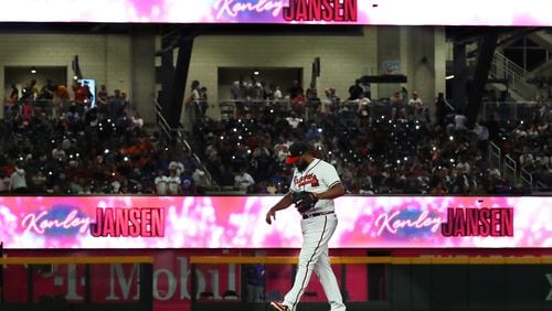 Free-agent pitcher Kenley Jansen, who was Atlanta's closer in 2022, is joining the Red Sox. (Curtis Compton file photo / Curtis Compton@ajc.com)