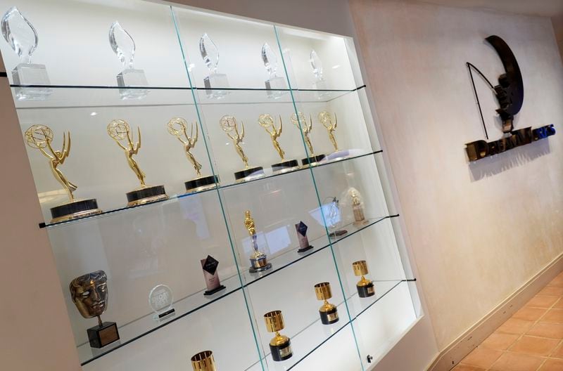 Awards for DreamWorks Animation films are featured behind a glass display at DreamWorks Animation, Wednesday, Sept. 25, 2024, in Glendale, Calif. (AP Photo/Chris Pizzello)