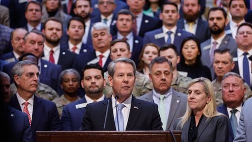 Gov. Brian Kemp announces a state immigration policy. (Natrice Miller / natrice.miller@ajc.com