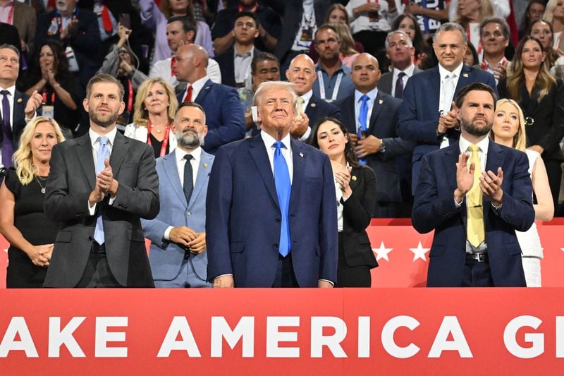 Former President Donald Trump, the GOP presidential nominee, has worn a bandage on his ear during appearances at the Republican National Convention. Trump was wounded during an assassination attempt at a rally Saturday in Butler, Pennsylvania. (Hyosub Shin / AJC)