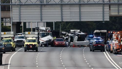 A fatal seven-car pileup on I-75 South shut down all lanes of the interstate in Atlanta on Friday afternoon.