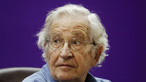 FILE - Jewish-American scholar and activist Noam Chomsky attends a conference at the Islamic University, Oct. 20, 2012, in Gaza City. Chomsky's wife, Valeria Wasserman Chomsky, says reports Tuesday, June 18, 2024, that the famed linguist and activist had died are untrue. (AP photo/Hatem Moussa, File)