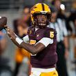 Arizona State quarterback Jaden Rashada looks for a receiver during the team's NCAA college football game against Southern Utah on Sept. 1, 2023, in Tempe, Ariz. (AP Photo/Ross D. Franklin, File)