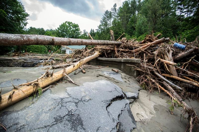 Debris is strewn about following flooding caused by the remnants of Hurricane Beryl, Thursday, July 11, 2024, in Plainfield, Vt. (AP Photo/Dmitry Belyakov)