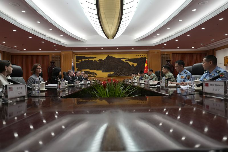 Zhang Youxia, Vice Chairman of the CPC Central Military Commission, fourth from right holds a meeting with White House national security adviser Jake Sullivan, fourth from left. at the Bayi building in Beijing, Thursday, Aug. 29, 2024. (AP Photo/Ng Han Guan, Pool)