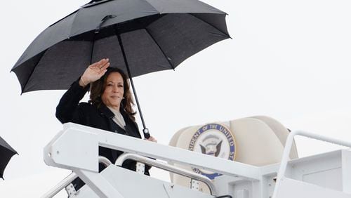 Vice President Kamala Harris boards Air Force Two, Monday, July 22, 2024 at Andrews Air Force Base, Md. (Erin Schaff/The New York Times via AP, Pool)