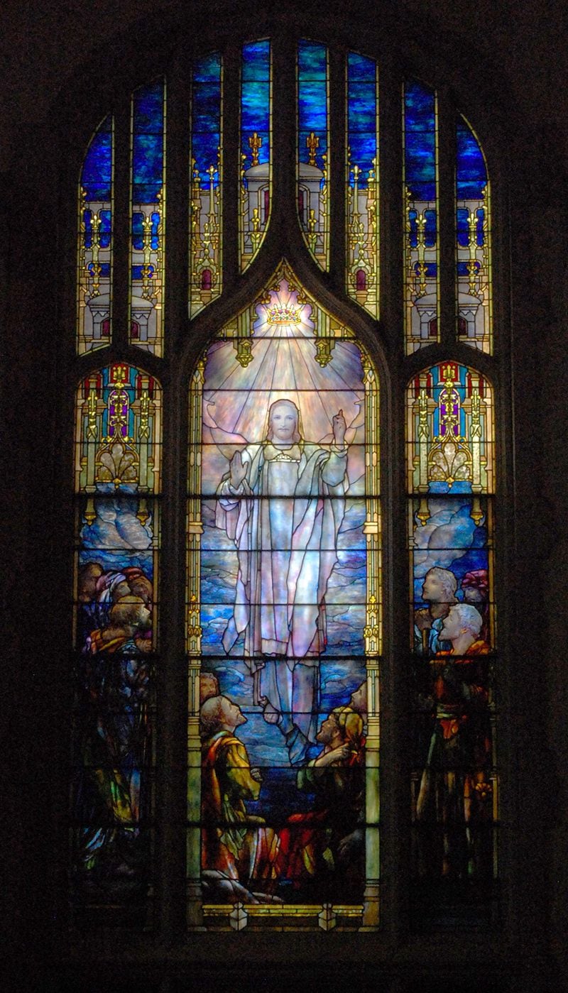 Another one by Tiffany, the "Ascension" window at First Presbyterian Church of Atlanta shows Jesus in astral form gathering with his disciples.