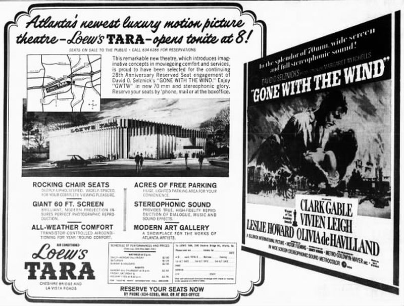 The ads for the new Loew's Tara in 1968. The theater is closing Nov. 10, 2022. AJC FILE PHOTO