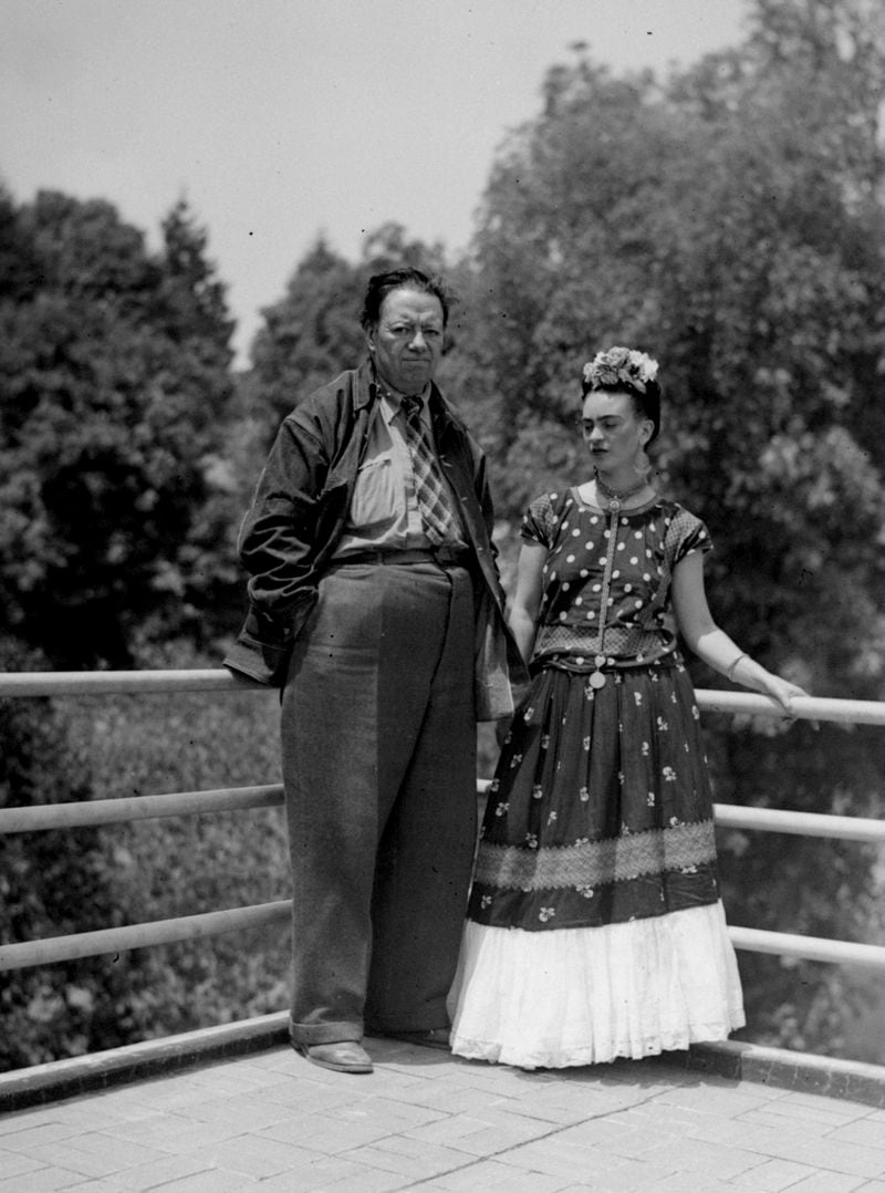 FILE - Mexican muralist Diego Rivera and Frida Kahlo photographed on a balcony at their home in Mexico City, April 13, 1939. (AP Photo, File)