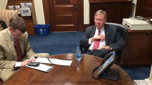 U.S. Sen. Johnny Isakson, as he prepared to announce that he has been diagnosed with Parkinson's disease. Daniel Malloy, dmalloy@ajc.com