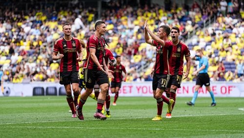 Atlanta United midfielder Bartosz Slisz #6 celebrates after a goal during the second half of the match against the Nashville SC. (Photo by Mitch Martin/Atlanta United)