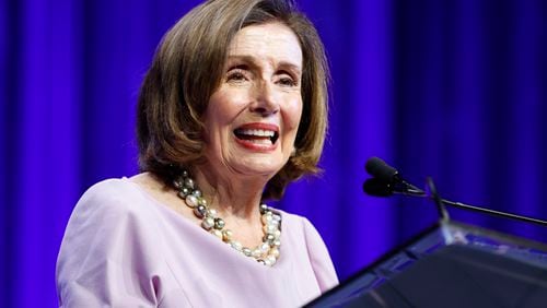 Democratic Speaker Emerita Nancy Pelosi speaks at the North Carolina Democratic Unity Dinner fundraiser in Raleigh, N.C., Saturday, July 20, 2024. (AP Photo/Karl B DeBlaker)