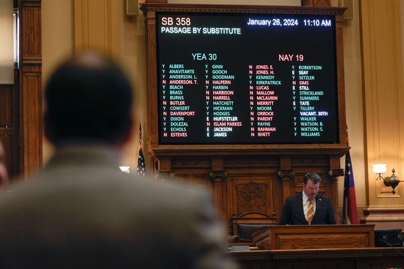 Senators vote Friday on Senate Bill 358, which would remove the secretary of state from the State Election Board . (Natrice Miller/ Natrice.miller@ajc.com)