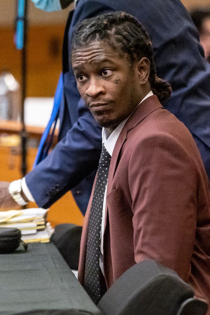  Young Thug, whose real name is Jeffery Williams, waits for jury selection to resume on Tuesday, Jan. 24, 2023.  (Steve Schaefer/steve.schaefer@ajc.com)