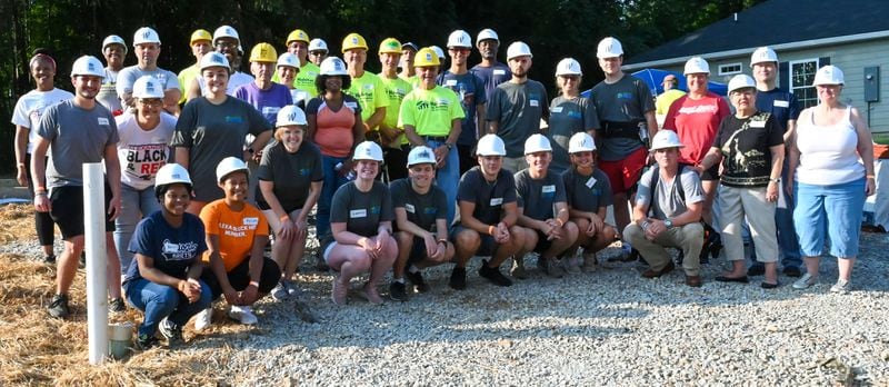 Group shot of Habitat volunteers at the first day of construction Saturday, Aug. 7.  Photo by Dolly Purvis/Habitat for Humanity of Northwest Metro Atlanta.