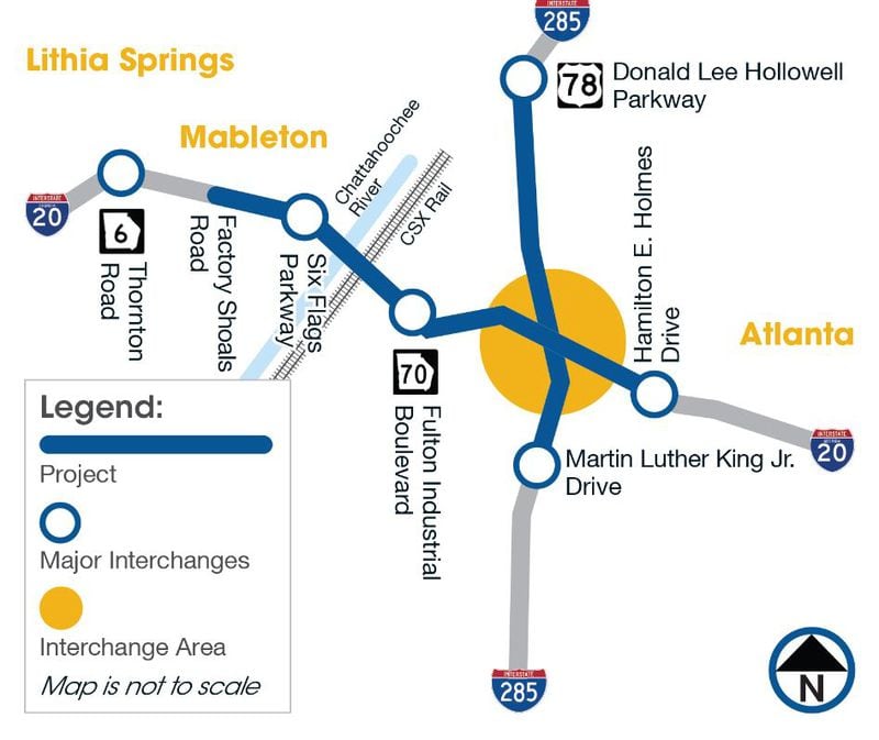 The Georgia Department of Transportation plans to rebuild the I-285 interchange at I-20 west of Atlanta.