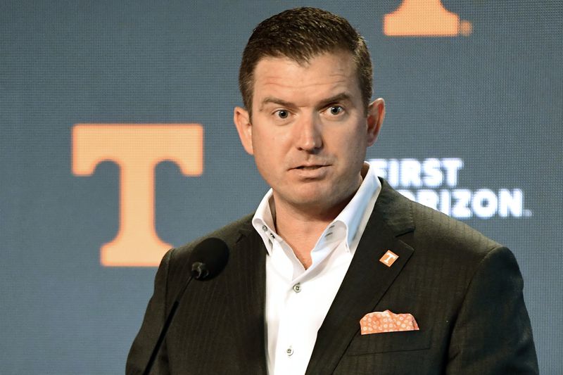 FILE - University of Tennessee's new Director of Athletics Danny White speaks during a press conference in Knoxville, Tenn., Friday, Jan. 22, 2021. (Caitie McMekin/Knoxville News Sentinel via AP, Pool, File, File)