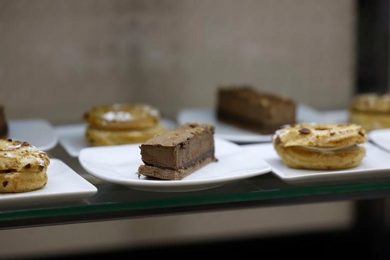 Desserts are offered as part of lunch at the United States Olympic and Paralympic Committee's High Performance Center's dining area during the Paralympic Games in Paris on Saturday, Aug. 31, 2024. (AP Photo/Nathalee Simoneau)