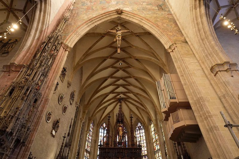 Interior view of Ulmer Münster, the world's tallest church, in Ulm, Germany, Wednesday, Sept. 18, 2024. (AP Photo/Matthias Schrader)