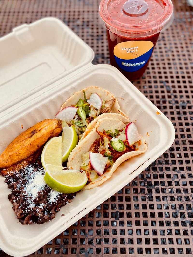La Bodega serves a delicious taco plate, shown here with the restaurant’s Everything Blend, a juice mix of 12 fresh fruits and veggies. Wendell Brock for The Atlanta Journal-Constitution