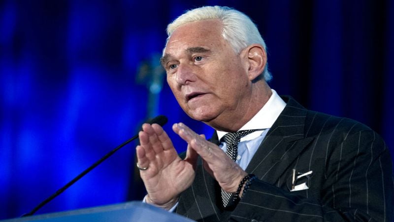 FILE - In this Thursday, Dec. 6, 2018, file photo, Roger Stone speaks at the American Priority Conference in Washington. Stone, an associate of President Donald Trump, has been arrested in Florida. That's according to special counsel Robert Mueller's office, which says he faces charges including witness tampering, obstruction and false statements. Stone has been under scrutiny for months but has maintained his innocence.