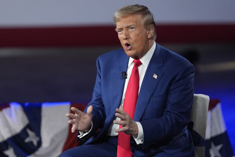 Republican presidential nominee former President Donald Trump participates in a town hall with FOX News host Sean Hannity at the New Holland Arena, Wednesday, Sept. 4, 2024, in Harrisburg, Pa. (AP Photo/Evan Vucci)