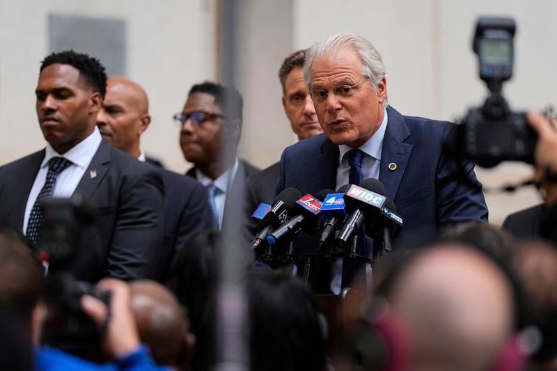 Bruce Altman films an episode of Law & Order, Friday, Sept. 27, 2024, in New York. (AP Photo/Julia Demaree Nikhinson)