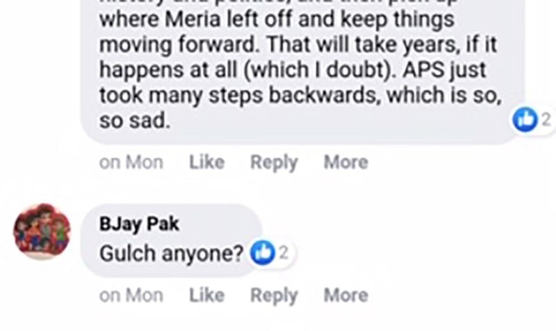 A Facebook post from U.S. Attorney Bjay Pak questioning whether Atlanta Public Schools Superintendent Meria Carstarphen’s contract was not renewed because of her opposition to the Gulch project.