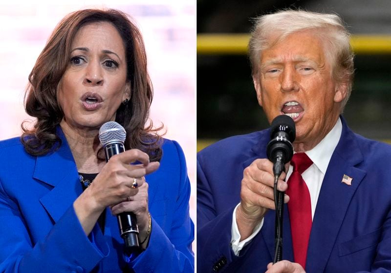 A new poll shows former President Donald Trump (right) leading Vice President Kamala Harris in Georgia.