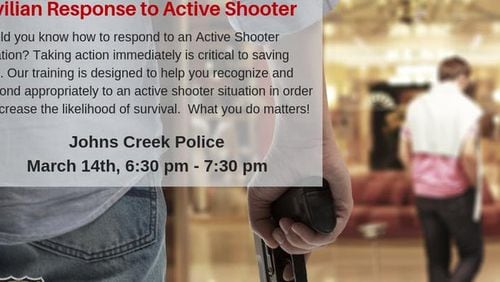 Johns Creek police will give tips and strategies for surviving an active shooter situation. CITY OF JOHNS CREEK