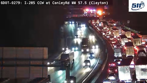 All eastbound lanes of I-285 were blocked in Clayton County following a multivehicle wreck Wednesday morning.