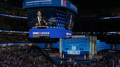 Former Lt. Gov. Geoff Duncan speaks during the third of the Democratic National Convention at the United Center, Wednesday, August 21, 2024, in Chicago, Illinois. (Hyosub Shin / AJC)