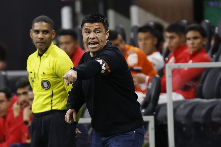 Atlanta United head coach Gonzalo Pineda gives directions during the second half against Liga MX Toluca of an exhibition match on Wednesday, Feb 15, 2023, in Atlanta.
 Miguel Martinez / miguel.martinezjimenez@ajc.com