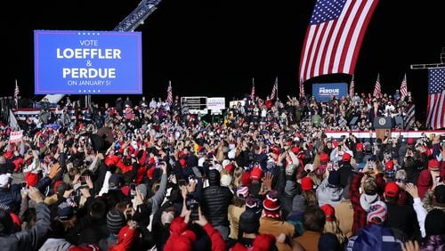 Thousands turned out Monday at Dalton Regional Airport for a rally President Donald Trump held for Republican U.S. Sens. David Perdue and Kelly Loeffler. Curtis Compton / Curtis.Compton@ajc.com”