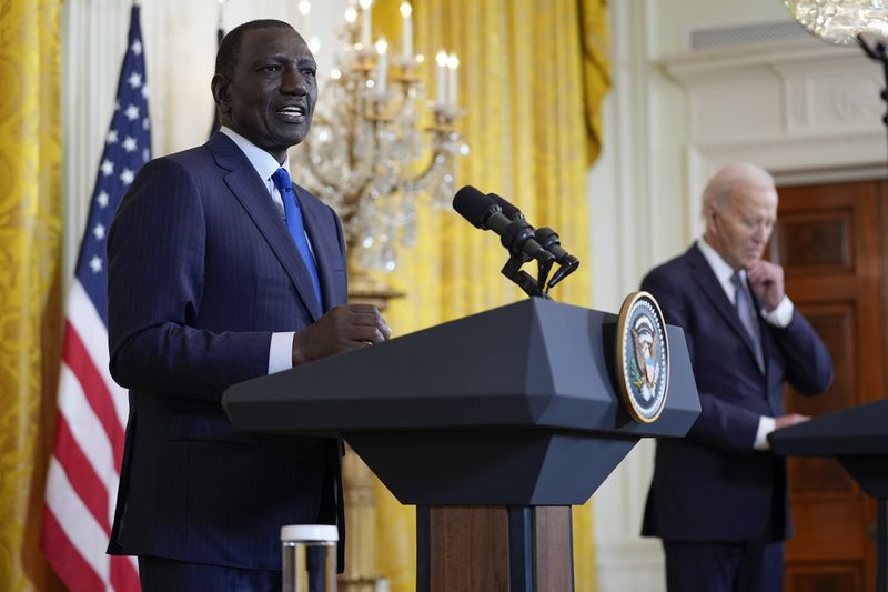 Kenya's President William Ruto speaks during a news conference with President Joe Biden in the East Room of the White House, Thursday, May 23, 2024, in Washington. (AP Photo/Evan Vucci)