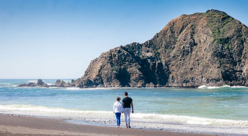 The beach in Elk, California, features striking rock formations known as sea stacks just off shore. 

Courtesy of Scared Rock Inn