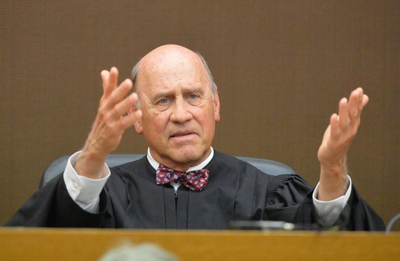 Fulton County Superior Court Judge Jerry Baxter presides over the sentencing of 10 defendants convicted of racketeering and other charges in the Atlanta Public Schools test-cheating trial, in April 2015. ATLANTA JOURNAL-CONSTITUTION / FILE PHOTO