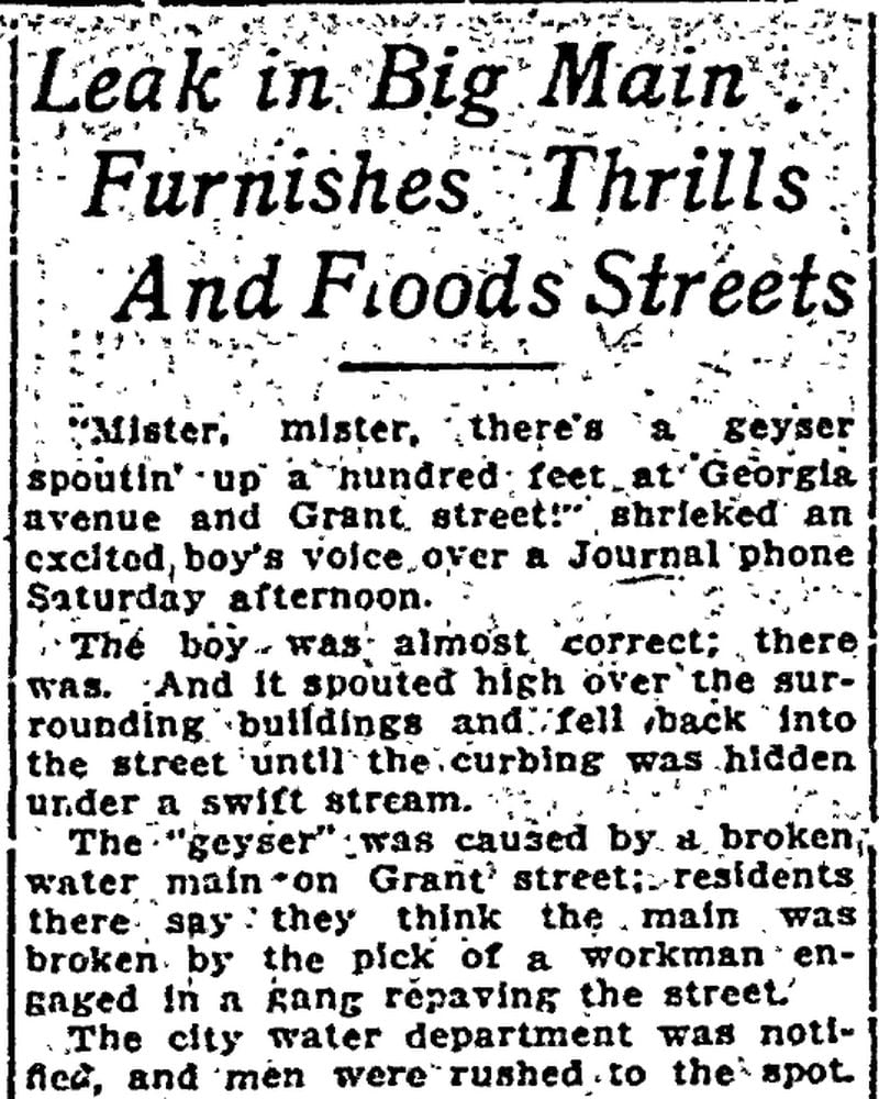 A brief in the Aug. 15, 1915 Journal detailed how one youngster described a water main break as a "geyser."